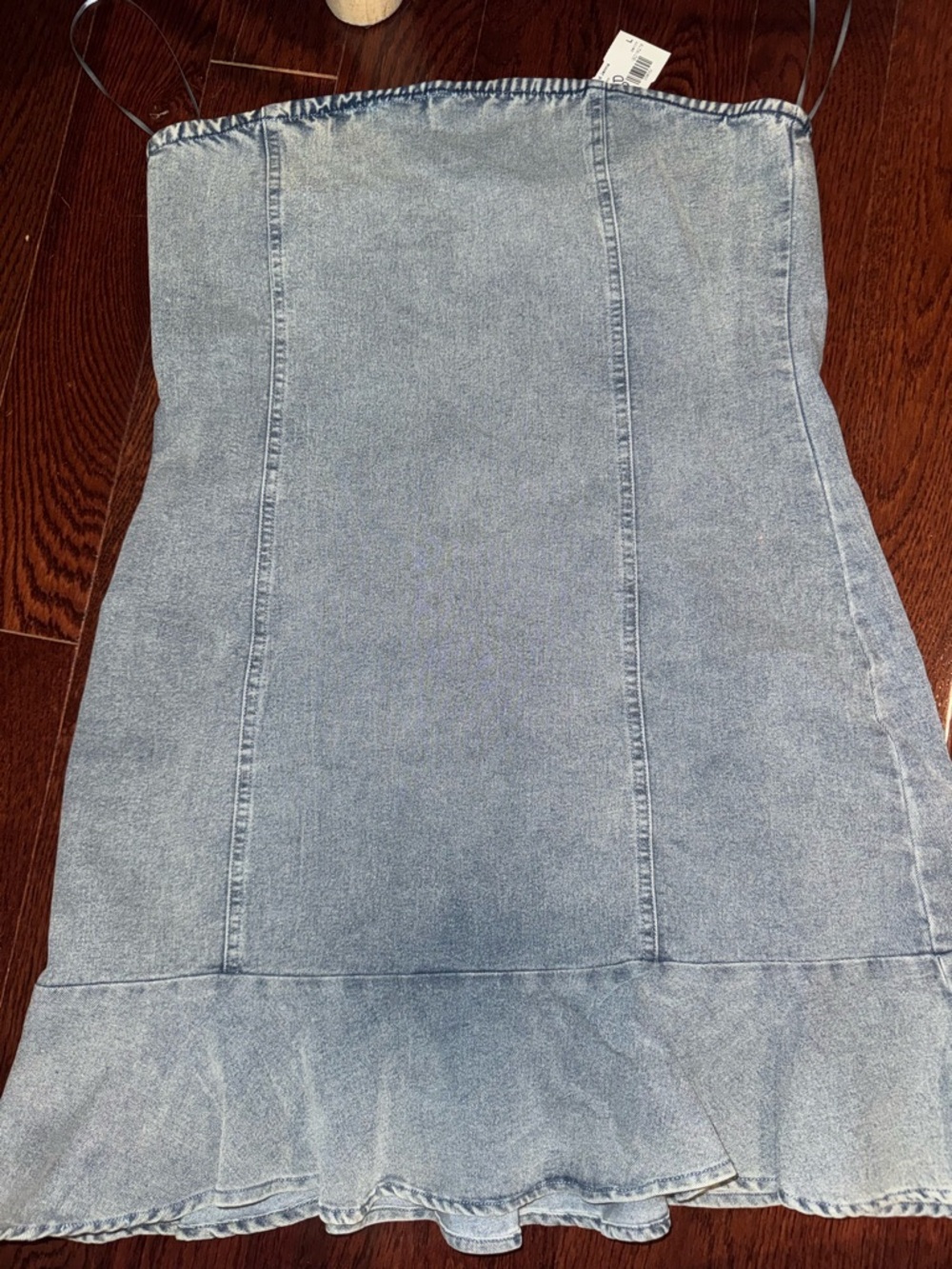 Light Wash Denim Slip Dress with Ruffle Hem